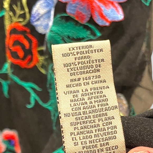 Beige by eci Black Embroidered Floral Sheer Swing Dress | Size Medium - Picture 11 of 12